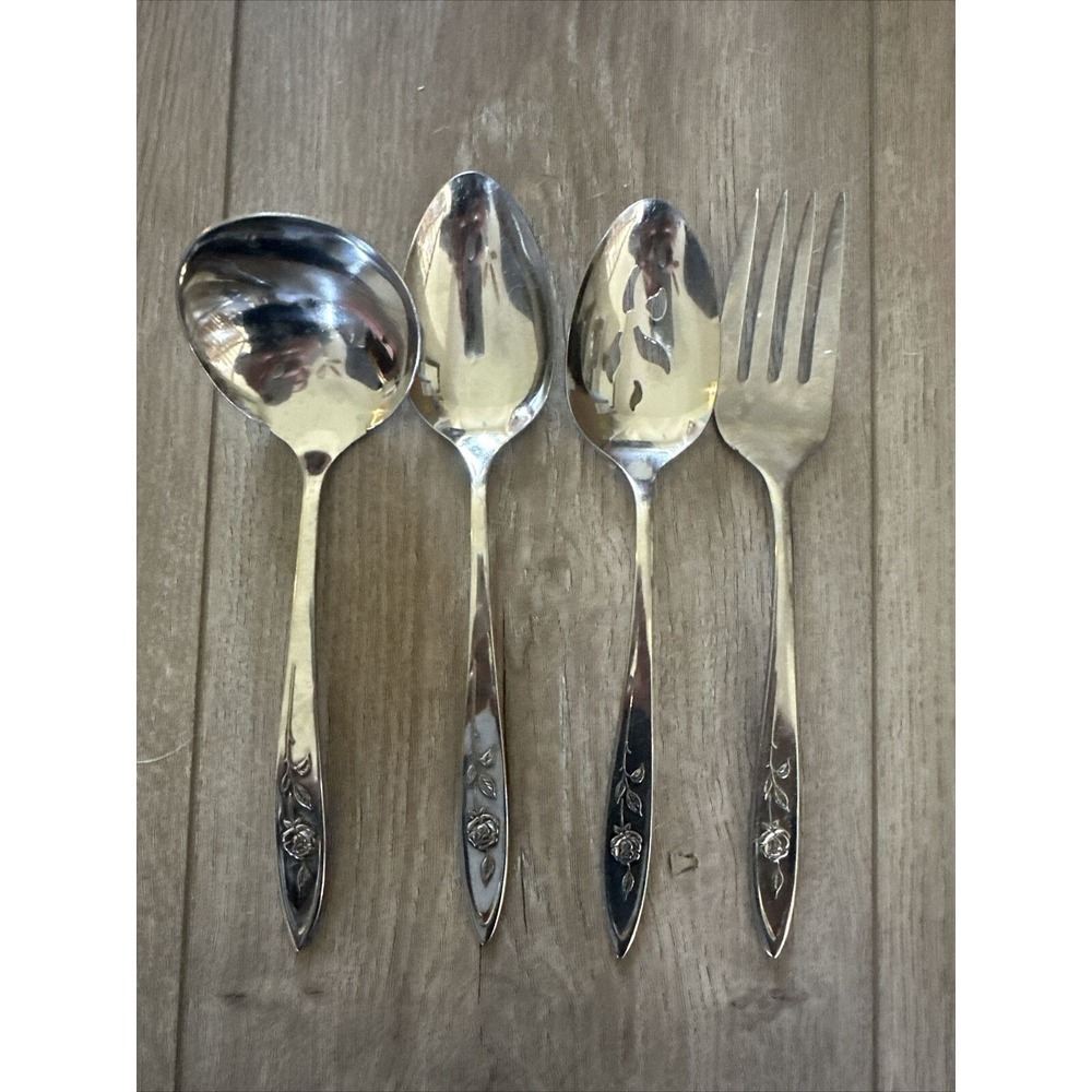 Lot Of 4 Oneida Community My Rose Stainless Serving Utensil Set Serving Spoon